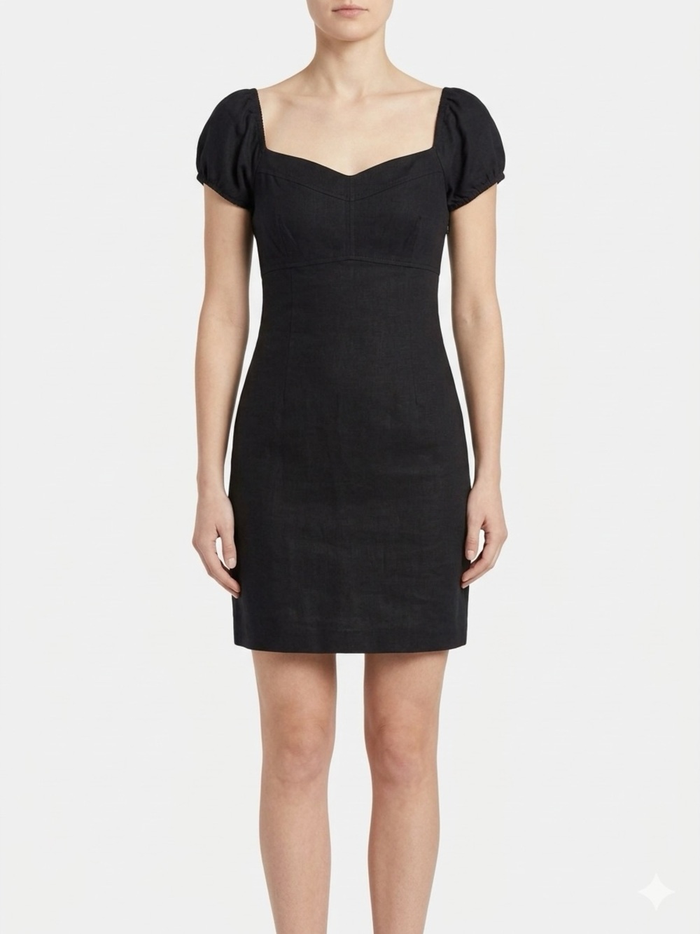Theory Chic Black Linen Blend Puff Sleeve Mini Dress 2